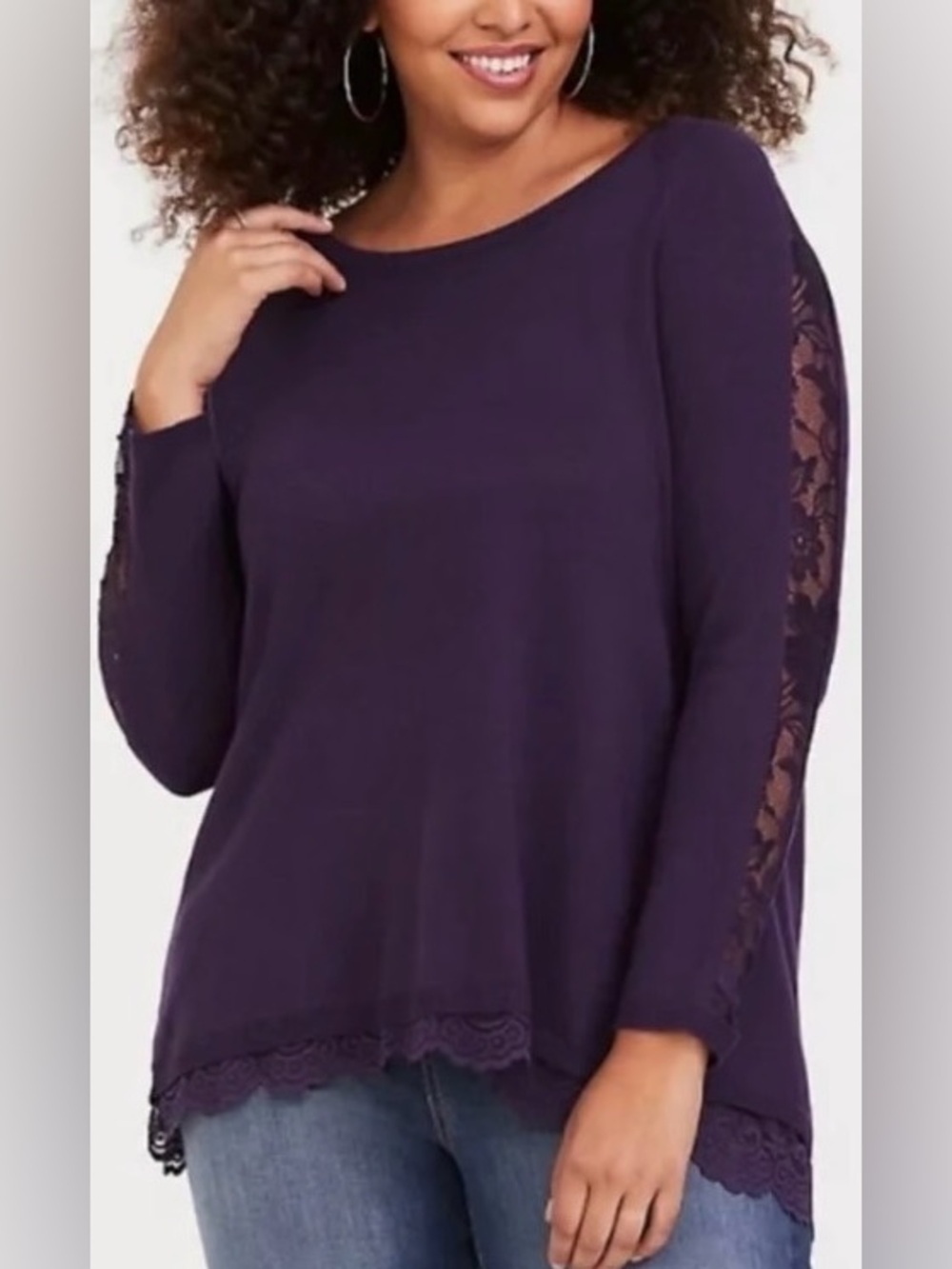 Torrid Purple Split Back Tunic Sweater w/Lace - Torrid Size 3 (22-24, 3X)
